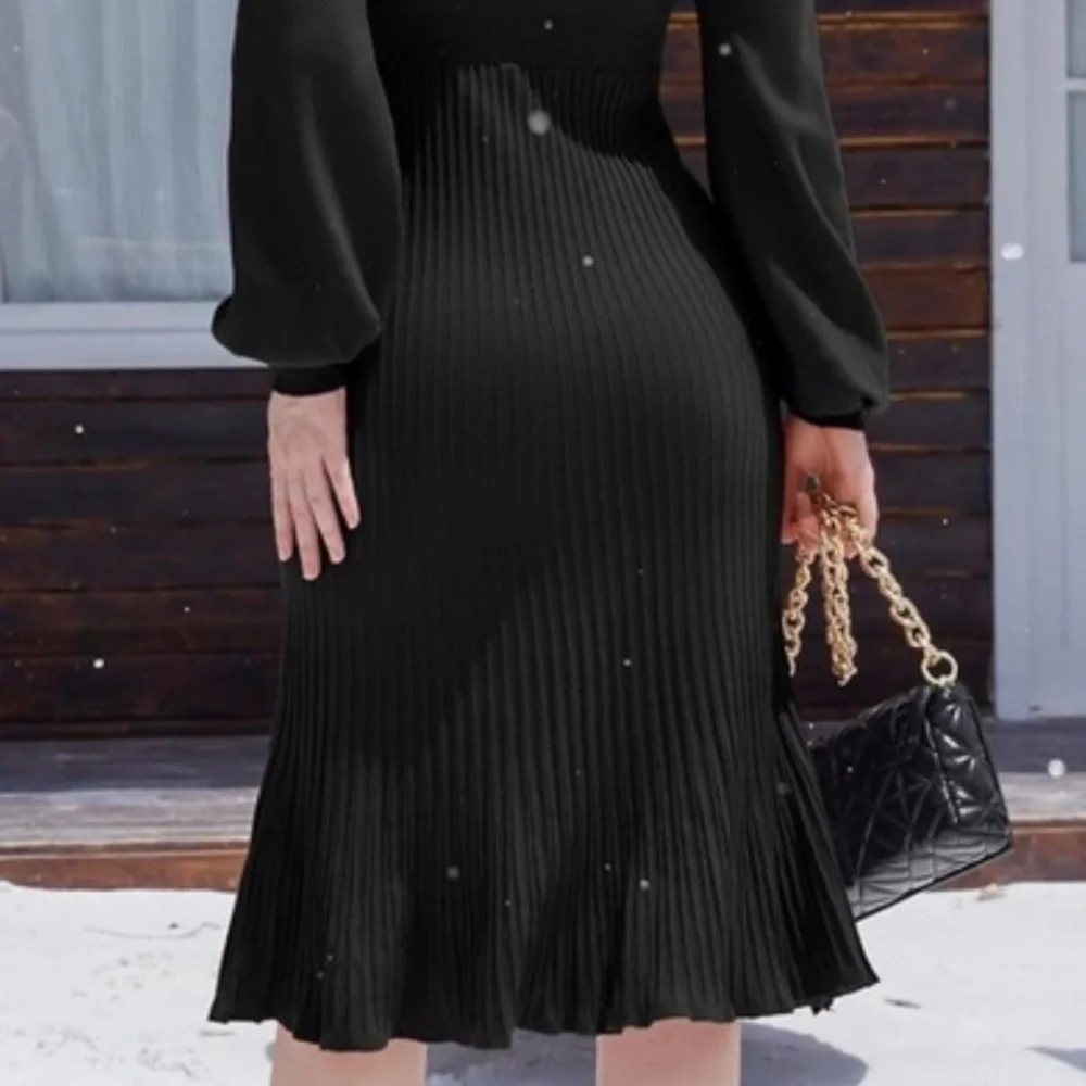 Maternity Sweater Dress Long Sleeve Pregnancy Photoshoot Baby Shower Black L - Picture 3 of 7